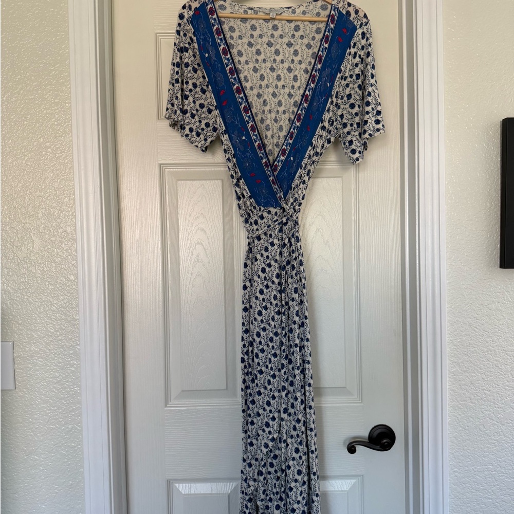 Lucky Brand Blue Flutter Sleeve Maxi Sundress